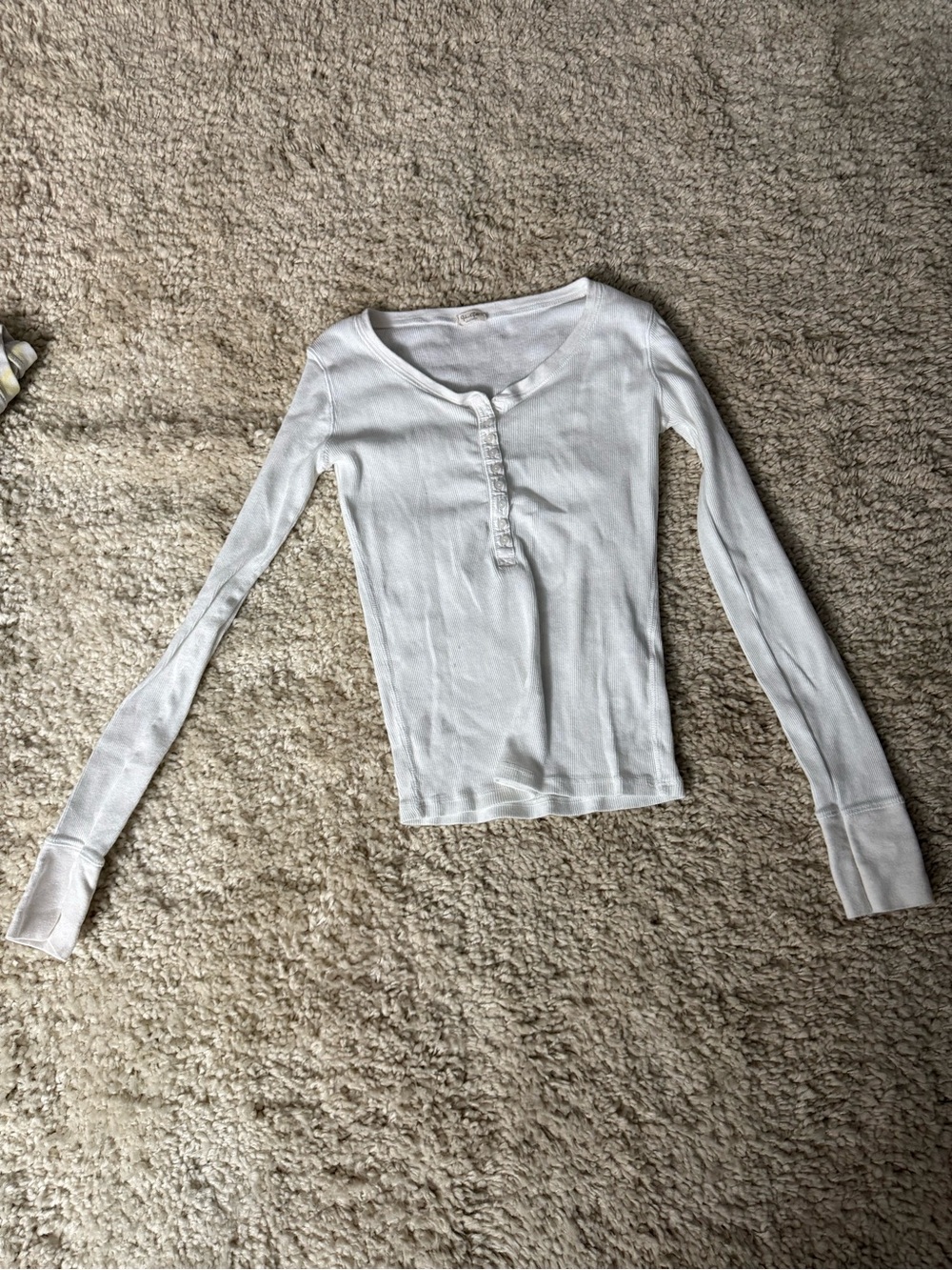Brandy Melville White Ribbed Long-Sleeve Henley Top